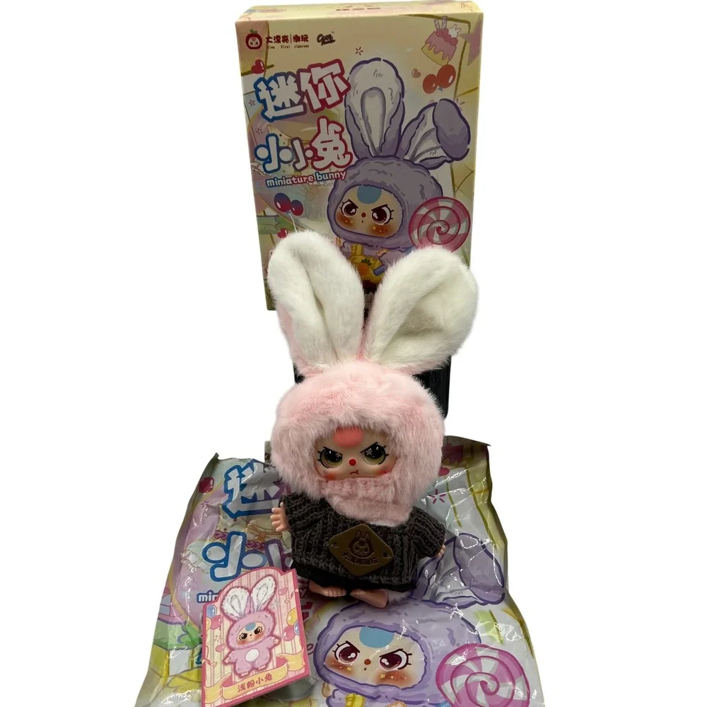Baby Three Miniature Bunny Light Pink Rabbit Plush Special Eyes Blind Box Figure